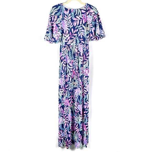 Lilly Pulitzer Manuela Maxi Dress Oyster Bay Navy Pink Spotted V-Neck Sz XS‎ - Picture 12 of 12